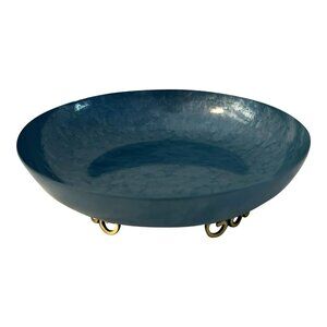 Mid-Century Sea Blue Kyes Greek Key Pedestal Bowl